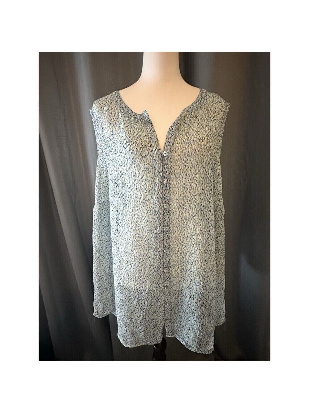 Womens Liz Claiborne Blue Green Sleeveless Top Size 3X Sheer Blouse